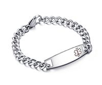 Mealguet Jewelry Free Engraving- Stainless Steel Non Allergenic Chain Medical Alert Identification Bracelets for Men,7.28"