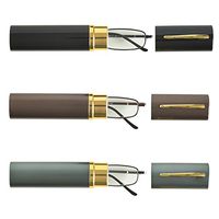 3 Pocket Reading Glasses in Pen Clip Case - Lightweight, Portable and Compact Readers For Men - Black, Brown, and Gunmetal Gray - +250 - By Optix 55