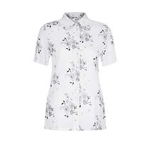 Meikosks Womens V-Neck Short Sleeve Blouse Floral Print Shirt Loose Plus Size Tunic Summer Tops White