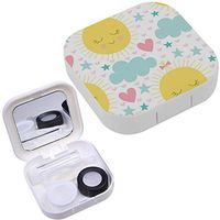 Portable Contact Lens Case Box Travel Kit Mirror + Bottle + Tweezers Container Holder [ Sun Clouds ]