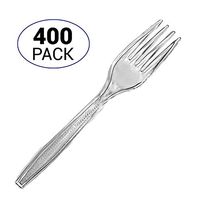 400 clear plastic forks bulk, Heavy duty clear plastic forks, clear disposable forks, clear forks 8 packs of 50 retail packaged.