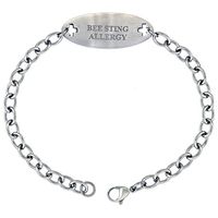 Surgical Stainless Steel Medical Alert Bee Sting Allergy Bracelet 9/16 inch Wide, up to 9 inch Long