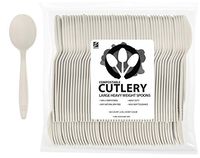 ZenCo Biodegradable Compostable Disposable Cutlery - 100 Spoons Large 6.5" Ivory - Heavy Duty Heat Resistant Eco Friendly Utensils for Office, Catering, Picnics or Birthdays (100 Count, Spoons)