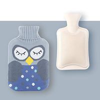2 Size Hot Water Bag with Cute Cartoon Plush Jacket - Blue&Pink Owl - Rubber Portable Water Injection Warm Bag (Size : M)