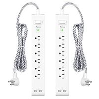 2 Pack Power Strip - 12FT Long Extension Cord, Surge Protector with 6 Outlets and 2 USB Charging Ports, Flat Plug Overload Protection, (1625W/13A/900J), Wall Mount for Home Office and Dorm, ETL Listed