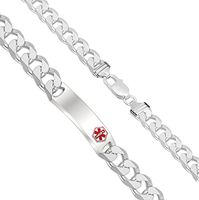 US Jewels And Gems Customizable Men's 0.925 Sterling Silver 14mm Curb Medical Alert ID Bracelet, 6.5in