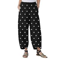 Women's Linen Ankle Pants Capris Cropped Tapered Trousers with Pockets Petra Wide Leg Pant Yoga Palazzo Casual Pants (M, Black)
