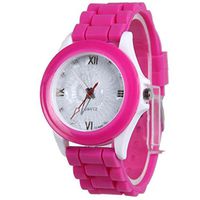 IEason,Women Silicone Rubber Jelly Gel Quartz Casual Sports Wrist Watch (Hot Pink)