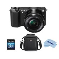 Sony Alpha A5100 Mirrorless Digital Camera with 16-50mm Lens, Black - Bundle With Camera Bag, 16GB SDHC Card, Microfiber Cloth