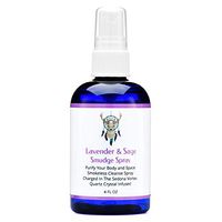 Sage Smudge Spray With Lavender For Cleansing and Clearing Energy (4 ounce) Liquid Blend Alternative To Sticks, Incense Or Bundles: Handmade With Pure Essential Oils and Real Quartz Crystals