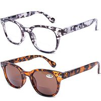 2 Pack Round Bifocal Reading Sunglasses UV400 Protection Fashion Oversized Retro Outdoor Readers for Men Women, 1.0