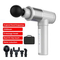 Aksop Personal Muscle Massage Gun, Deep Tissue Cordless Handheld Massager, Larger Power Rechargeable Muscle Massager, Ultra-Quiet 30 Speeds Massage Device with 5 Massage Heads (Silver-2)