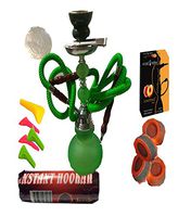 Hookah,2 Hose,Water Shisha Bong Glass Smoking,Free charcoal &Mouth tips, Foil and 1 Flavor (Green & Tropical Peach)