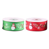 Amosfun 2 Rolls Christmas Ribbon Snowflake Snowman Printed Grosgrain Ribbon Package Gift Wrapping Merry Christmas Decor 2.5CM