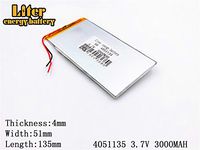 3.7V 3000mAh 4051135 Lithium Polymer Ion Rechargeable Battery Lithium Polymer Li-Po Battery for MP4 GPS MP3 Bluetooth Stereo DIY Gift