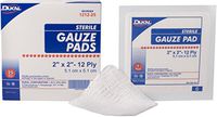 Dukal Gauze Pad, 2"x2", 12 ply, Sterile, 1/pk 3600pk/cs Case Pack 3600
