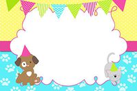 30 Blank Cards Invitations Thank You Cards Puppy Kitten Girl Birthday Party + 30 White Envelopes