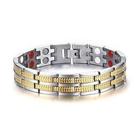 Double Strength 4 Elements Stainless Steel Magnetic Therapy Negative Ions Germanium Link Bracelet for Arthritis Pain Relief Anti-Radiation(Imported,3000 Gauss Each Link)