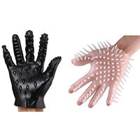 Williant-Brilliant Male Female Massage Tool Soft Flirting Massage Glove Men Ribbed Teasing Gloves,2PCS (Black A+Transparent)
