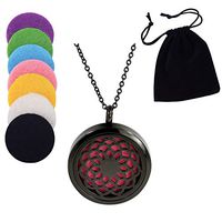 Qmcandy Stainless Steel Pendant 20-30mm Aromatherapy Essential Oil Diffuser Locket with 7 Washable Pads (Black Flower=20mm)