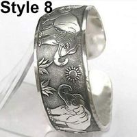 litymitzromq Bangle Vintage Tibetan Silver Elephant Carved Open Bangle Cuff Wide Bracelet Jewelry Handmade Wristband Braided Rope Cuff Bangle_ Style 8