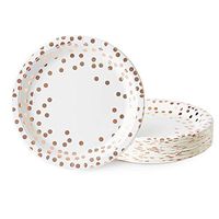 Party Paper Plates, 50-Pack Disposable White and Rose Gold Plates, Foil Polka Dots, 9-Inch