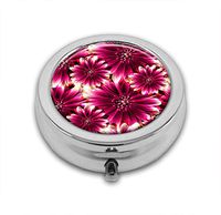 LuxSweet Pill Box,Flowers Roses Pill Case for Purse Pocket Pill Organizer with 3 Compartments Silver 2.1 Inches Portable Vitamin Medicine Case Holder