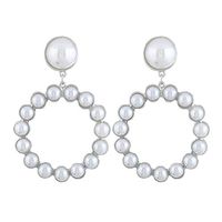 Tanwpn New Fashion Metal Pearl Geometric Round Creative Earrings For Ladies Girls Jewelry Gift (Silver)