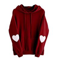 Cenglings Women's O Neck Long Sleeve Heart Print Hoodie Solid Color Cute Sweatshirt Loose Plus Size Pullover Oversized Tops Wine