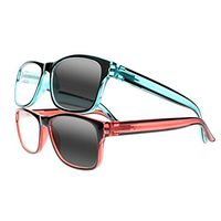 Womens Square Red Green Transition Photochromic Bifocal Reading Glasses Sunglasses (All 2 Colors, 2.00)