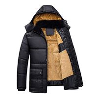 Alvinm Men's Jacket Winter Thickening Cotton Coat Cold-Proof Thermal Hooded Long-Sleeve Tops Coat Black