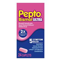 Pepto Bismol Caplets Ultra, 24 Tablets, Nausea, Heartburn, Indigestion, Upset Stomach, and Diarrhea Relief