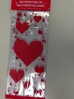 25 Treat Bags With Twist Ties - Red Hearts