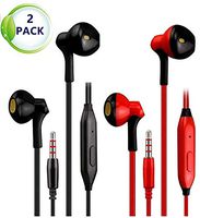ANGORADO 2Pack Android Wired Headphones/Earbuds/Earphones Excellent Sound Insulation Best Stereo + Built-in Microphone Compatible with iPhone/iPad/Samsung Galaxy/LG/Huawei/Sony/HTC/MP3 (Black + Red)