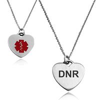 Tioneer Stainless Steel Heart Charm Medical Alert ID Pendant Necklace, DNR (Do-Not-Resuscitate)