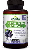 Zazzee Grape Seed Extract 20,000 mg Strength, 180 Vegan Capsules, 95% Polyphenols (Proanthocyanidins), Potent 50:1 Extract, 400 mg per Capsule, 6 Month Supply, Non-GMO and All-Natural