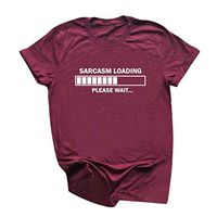Eoeth Women Short Sleeve Charging Letter Printed Casual T-Shirt Blouse Top Sarcasm Loading Pullover Shirts Tracksuits Wine