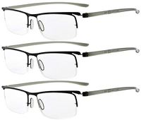 Eyekepper 3 Pairs Half-Rim Reading Glasses Black Frame Reader Eyeglasses for Men Women Reading +2.00
