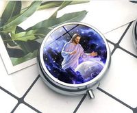 Jesus Christian Catholic Religious Compact 3 Compartment Medicine Case, Pill Box for Pocket or Purse Pill Box Decorative Pill Case with Gift Box