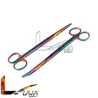 LAJA IMPORTS Set of 2 Multi Titanium Color Rainbow METZENBAUM Scissors 7" Straight & Curved Stainless Steel