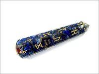 Exquisite Jet Rune Engraved Lapis Lazuli Orgone Massage Wand Booklet"Jet International Crystal Therapy" A+ Energized Cleansed Programmed