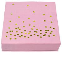 TROLIR Cocktail Napkins, Pink with Gold Dots, 2-ply, Pack of 100 Disposable Paper Napkins Stamped with Sparkly Gold Foil Polka Dots, Ideal for Wedding, Party, Birthday, Dinner, Lunch, Cocktail