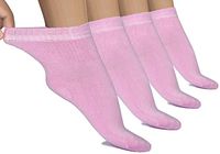 Hugh Ugoli Lightweight Women's Diabetic Ankle Socks Bamboo Thin Socks Seamless Toe and Non-Binding Top, 4 Pairs, Pink, Shoe size: 10-12
