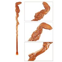 Yadianna Cozy Walking Stick Solid Wood Gift Crutches Chinese Classical Style Natural Wood Stick Hand-Carved Fish Cane for Old Man Durable, 94cm