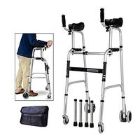 Standard Walkers Elderly People Foldable Walker Adjustable Walking Assist Equipped Wheels Equipped with Arm Rest Pad for The Limited Mobility with Disabled,FourWheels+Bag