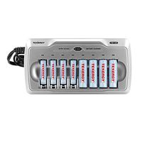 Tenergy TN145 8-Bay Charger and 4-Pack Rechargeable AA Batteries and 4-Pack Rechargeable AAA Batteries, Independent Charging, Safety Timer, UL & CE Certified
