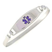 Women's Medical Alert ID Bracelet - Bangle, Custom Engraving Included, Stainless Steel - Purple, Size S/M