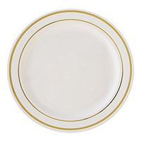 BalsaCircle 20 pcs 10-Inch Ivory with Gold Trim Plastic Round Plates - Disposable Wedding Party Catering Tableware