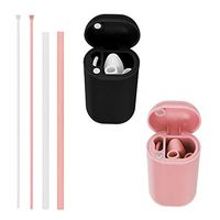 AUYE Collapsible Reusable Silicone Straws,2 Pack Food-Grade Foldable Silicone Drinking Straw with Portable Case and Cleaning Brush,BPA Free (Pink & Black)