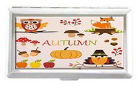 Owl Fox Turkey Mushrooms Berries Rectangle Design Unisex Stainless Steel Cigarette Holder Case Protection Credit Business Card Storage Box Pocket/Wallet